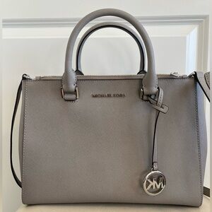 Michael Kors Sutton Gray Leather Saffiano Satchel Handbag